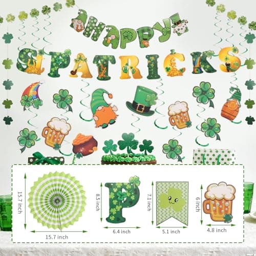 St Patricks Day Decorations,Pre-Assembled Saint Patricks Day Decorations Office Party,Shamrock Lucky Banner Garland Hanging Swirls St. Patrick's Day Decoration,Irish St Patricks Day Decor Accessories - Thumbnail 2