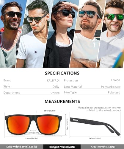 KALIYADI Sunglasses-Men Polarized-Sunglasses Mens Sun glasses: Sun Glasses Polarized UV Protection Unisex Driving Fishing Golf - Thumbnail 6