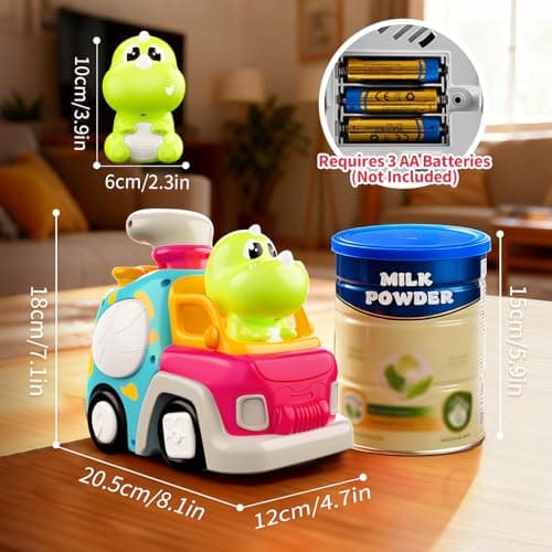 P&C Dinosaur Truck Toys for 1 2 3 Year Old Boys Girls, 18-36 Months Baby Toy with Music & Lights, Montessori Learning Toy for Crawling Walking, Educational Push Car for Toddlers, Birthday Gift - Thumbnail 3