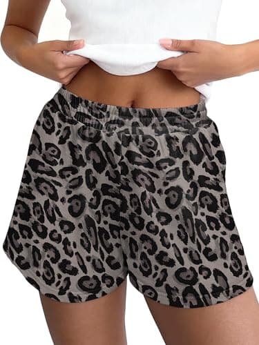 LOGENE Camo Sweat Shorts for Women Casual Elastic High Waist Comfy 2026 Summer Lounge Athletic Sweatpant Shorts with Pockets Leopard Small - Image 1