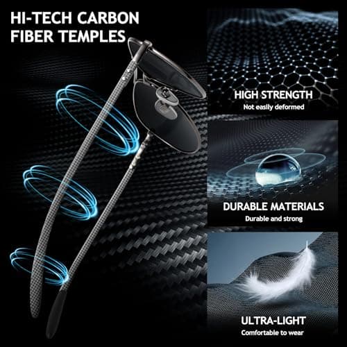 SUNGAIT Carbon Fiber Sunglasses for Men Polarized Aviator Ultralight Sun Glasses UV400 Protection (Gunmetal Frame/Gray Gradient Lens) - Thumbnail 2