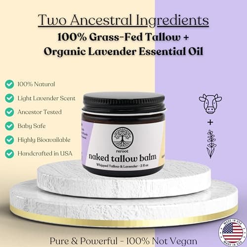 Beef Tallow for Skin | LAVENDER NAKED TALLOW BALM I 2 Ingredients - 100% Grass Fed Beef Tallow & Lavender | Whole Body & Face Whipped Tallow | Sensititve Dry Skin, Eczema, Psoriasis, Rosacea (2oz Lav) - Thumbnail 4