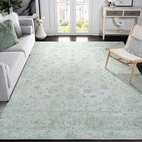 VIPBED 3x5 Area Rugs, Washable Floral Boho Rugs, Non Slip Low Pile Small Carpet, Indoor Door Mat for Entryway, Kids Playroom, Bedside, Girls Dorm, Nursery (Vintage Green Floral) - Image 1