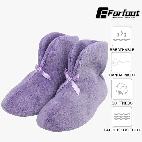 Forfoot Slipper Boots, Women's Winter House Slippers Cold Weather Soft Cozy Indoor Home Casual Ankle Purple Slipper Booties Fluffy Bedroom Boots US 9.5 - Thumbnail 2