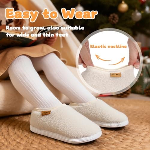 Toddler Boys Girls Slippers Indoor House Shoes Non-Slip Slip-On Baby Kids Fuzzy Warm Woolen Bedroom Slipper Cozy Lightweight Walking Shoes for Home Outdoor Winter Unisex Beige Toddler 5 - Thumbnail 6