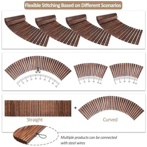 Spurgehom 7FT Wooden Garden Pathway Curved Outdoor Walkway Roll Out Cedar Wood Patio Flooring Path Decorative Lawn Patio Pavers Boardwalk Beach Wedding Party (Brown) - Thumbnail 4