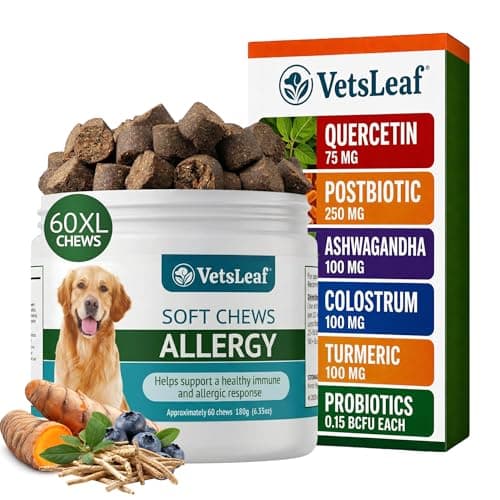 Dog Allergy Chews for Itchy Skin, Hot Spots, Paw Licking Relief & Itchy Ears – Quercetin, Turmeric, Probiotics & Colostrum – Made in USA – 60 Count