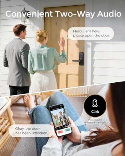 WiFi Video Smart Lock with Camera & Handle - 6-in-1 Keyless Entry (Fingerprint/App/Keypad/FOB/Key), Electric Deadbolt Door Knob for Front, Built-in WiFi, 2-Way Audio, Auto-Lock, Waterproof - Black - Thumbnail 3
