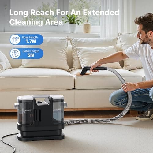 WELSAUBER Couch Cleaner Machine 600W Motor - 20Kpa Suction Upholstery Cleaner Machine, Portable Handheld Carpet Cleaner with Self-Cleaning and Long Hose for Pet Stains, Couch, Car Seats and Area Rugs - Thumbnail 5