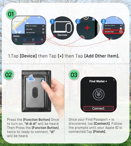 Auskang Men's Wallet with Smart Tracker Works for Find My App, GPS Credit Card Holder Leather Slim Minimalist RFID Blocking Smart High capacity and ID window Wallet for Men(Carbon Black) - Thumbnail 4