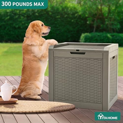 YITAHOME 32 Gallon Rattan Deck Box, Indoor Outdoor Storage Box for Patio Furniture, Pool Accessories, Cushions, Garden Tools, Sports Equipment, Waterproof Resin with Lockable Lid & Side Handles,Brown - Thumbnail 6