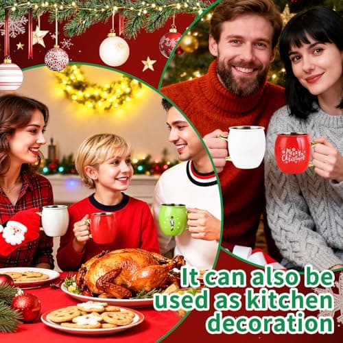 TJ Moscow Mule Mugs Set of 4, 12 oz Christmas Moscow Mule Mugs with 304 Stainless Steel Lining and Gold Brass Handles for Drinking Water & Cocktails Juice, Beer, Bars, Parties,4 color - Thumbnail 6