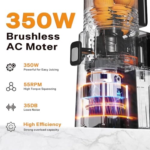 Cold Press Juicer, 5.5inch Wide Feed Chute Juicer Machine, Slow Masticating Juicer for Whole Vegetables & Fruits, Gray - Thumbnail 4
