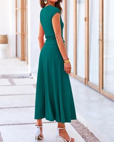 BTFBM Summer Outfits For Women 2026 Two Piece Sets Casual Crew Neck Short Sleeve Cropped Spring Tops Midi Skirt Lounge Set(Lake Green, X-Large) - Thumbnail 3