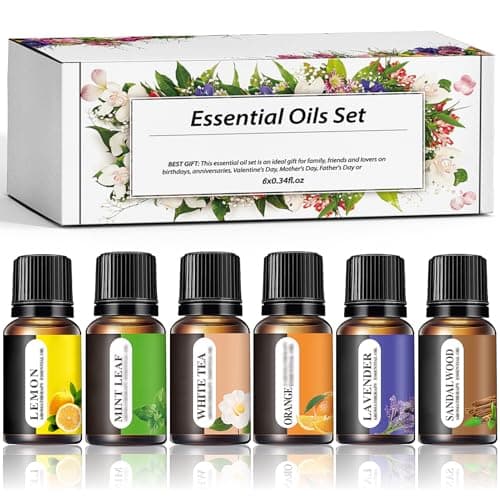 Aromatherapy Essential Oils Kit, 6pcs Pure Scented Oils for Diffuser, Soap, Massage & Home Use - Lavender, Mint, Lemon, Orange, Sandalwood, White Tea