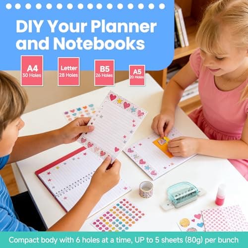 Spiral Binding Machine, Portable 6-Hole Mini Hole Punch,Comb Binder for Letter Size, A4,A5,B5,DIY Creative Book Binder Loose Paper for Organized Reports,Scrapbooks,Household Documents,Family Cookbook - Thumbnail 6