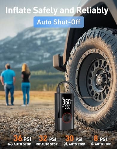 Tire Inflator Portable Air Compressor, 150PSI Air Pump for Car Tires with LED Light, Cordless Tire Pump with Digital Pressure Gauge, Tire Inflator for Car, Bike, Motorcycle, Ball (Black) - Thumbnail 5