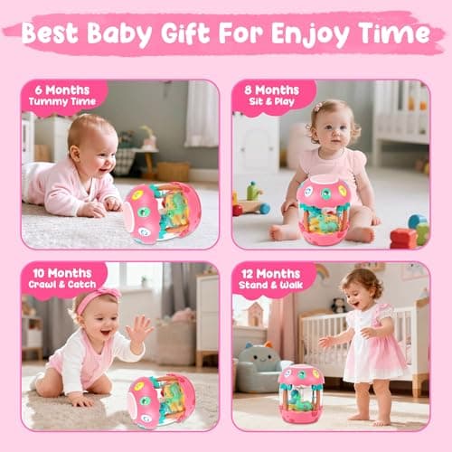 Baby Girl Toys 6-12 Months Rotating Musical Light Up Tummy Time Toy - Thumbnail 2