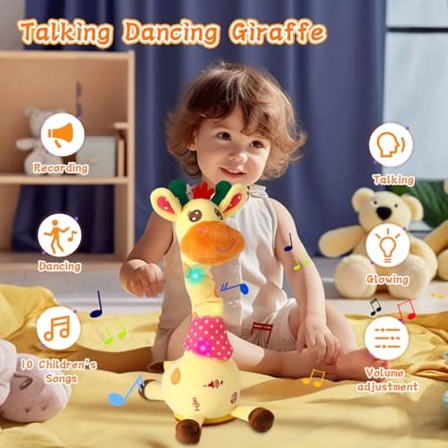 LUKETURE Dancing Talking Giraffe Toy Stuffed Plush, Cute Interactive Talking Giraffe Gift for Girls Boys Kids, Musical Baby Toys Singing 10 Children's Song Repeats What You Say (Dancing Giraffe) - Thumbnail 2