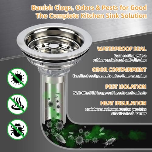 Kitchen Sink Drain Assembly, Stainless Steel Basket Strainer with Knob, 3-1/2 Inch Sink Drain Stopper Plug, Threaded Plastic Sink Strainer Tailpiece 1-1/2 in - Thumbnail 5