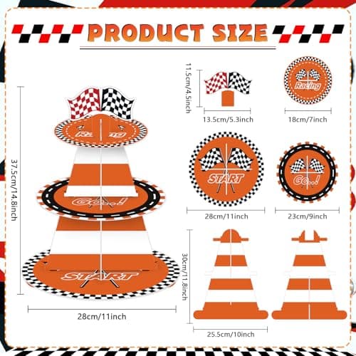 3-Tier Racing Traffic Cones Cupcake Stand, Race Car Birthday Party Decorations, Table Decoration Cityscape Dessert Holder Table Display for Birthday Baby Shower Supplies - Thumbnail 2