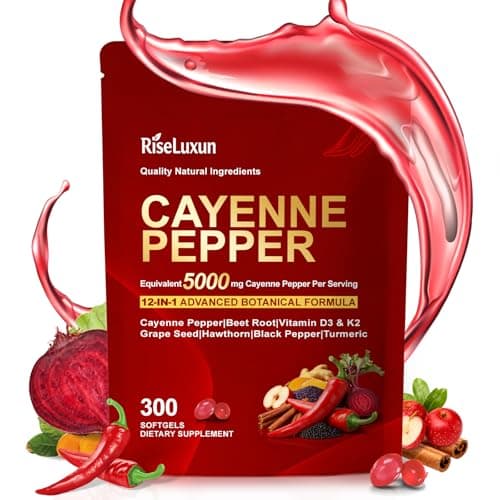 Cayenne Pepper Softgels, with Vitamin D3 K2+E and Extracts of Grape Seed, Hawthorn, Beetroot, Berberine and 12 other extracts, Advanced Vitality & Wellness Formula, For a Healthy Circulatory System
