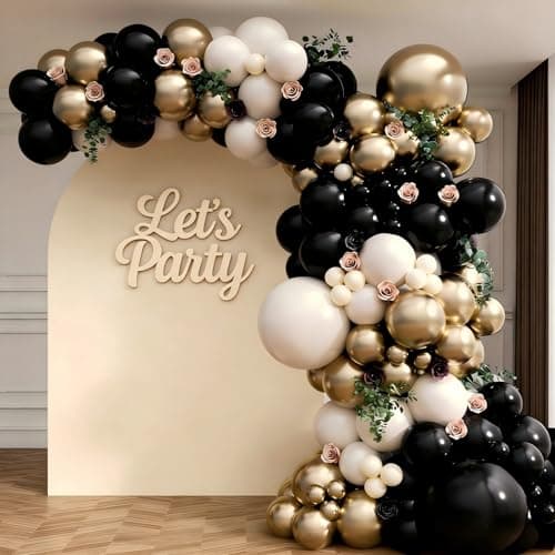 Black Gold Sand White Balloon Garland Arch Kit 143Pcs Sand White Black Chrome Gold Latex Balloons for Wedding Bridal Shower Gender Reveal Birthday Party Decorations