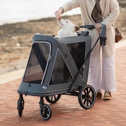 Beberoad Pet Stroller for Medium Dogs Up to 66lbs, Large Dog Stroller One-Second Fold, R7 All-Terrain with ER Tires, Mesh Dual-Window, Full Disassembly&Washable Waterproof Oxford Fiber - Thumbnail 2