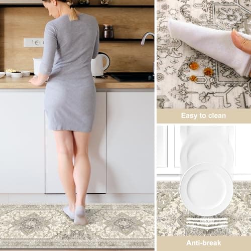 Yamaziot Boho Washable Kitchen Rugs Sets of 3, Non Slip Kitchen Mats for Floor with Rubber Backing, Waterproof & Stain Resistant Carpet Runner Throw Rug for Kitchen, Laundry Room, Hallway - Thumbnail 4