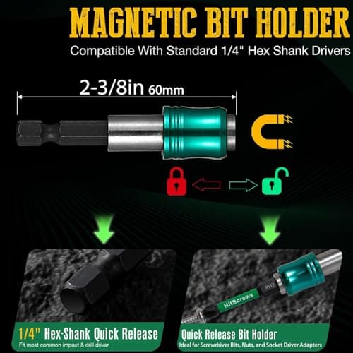 Hitscrews PH2 Long Phillips Screwdriver Bit Set – 12 Pack Mixed Length Phillips Impact Driver Bits with High Magnetic Bit Holder, S2 Steel, 1"/2"/4"/6" Magnetic Driver Bits - Thumbnail 2