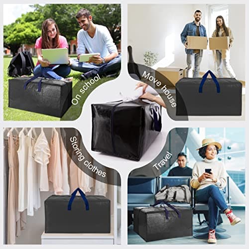VELVETSURE Heavy Duty Extra Large Moving Bags W/Backpack Straps - Strong Handles & Zippers, Storage Totes For Space Saving, Fold Flat, Alternative to Moving Box and Storage Bin (Set of 6, Black) - Thumbnail 6