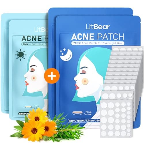 LitBear Acne Pimple Patches- Day and Night 4 Sizes 360 Dots Thin & Thick Hydrocolloid Patches with Witch Hazel, Tea Tree & Calendula Oil, Extra Adhesion Pimple Patches for Face Zit Patch Acne Dots - Image 1
