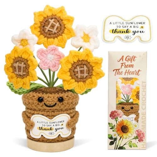 Thank You Gifts Crochet Sunflower Flower Pot, Handmade Knitted Sunflower Bouquet Gift, Appreciation Gifts for Women Teacher Coworker Nurse Friend, Cute Desk Decor Positive Emotional Support Gift - Image 1