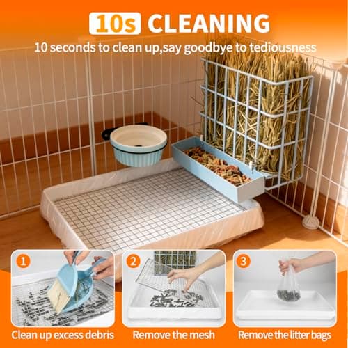 BESNEW 3 in 1 Rabbit Hay Feeder with Litter Box,Upgraded Metal Hay Rack & Litter Tray & Water Bowl,Quick Cleaning,Easy to Install,Bunny Supplies for Rabbit Guinea Pig Chinchilla Small Animals - Thumbnail 2