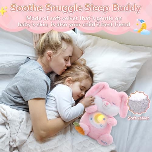 MILEGI Breathing Stuffed Animal, Soothe Snuggle Pink Easter Bunny Stuffed Animal for Anxiety Adults and Kids, Sleeping Soothing Bunny Plush with Realistic Breathing and Lights, Easter Basket Stuffers - Thumbnail 4