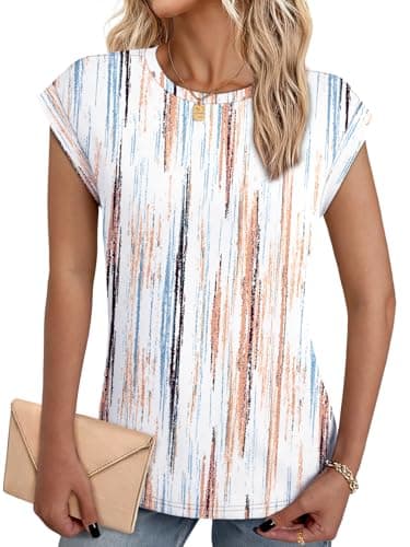 NORACORA Printed Tops for Teachers School Outfits Cap Sleeve Shirts for Women Spring Summer 2026 Fashion Clothing Trendy Shirt Early Fall Fashion Tie Dye Brown/Blue S - Image 1