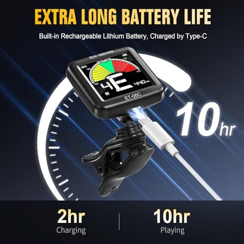 EX-GEAR Professional Guitar Tuner Clip On, Quick & Accurate Tuning with Large LCD Screen, 360° Rotatable Rechargeable Acoustic Guitar Electric Guitar Bass Ukulele & Chromatic Tuner - Thumbnail 5