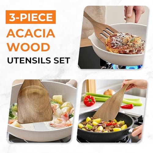 WARMKEY Natural Acacia Wood Spatula Set of 3, Nonstick Pan Safe Multipurpose Wooden Cooking Spatulas, Eco-Friendly Scratch-Proof Heat Resistant with Hanging Holes - Thumbnail 4
