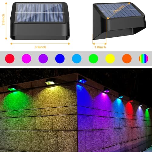Brighter Solar Fence Lights,Solar Lights Outdoor Waterproof,Warm White and RGB 8 Colors,Dusk to Dawn Deck Light, Outdoor Lighting for Backyard/Railing/Wall/Step/Patio（12 Pack,Black） - Thumbnail 5