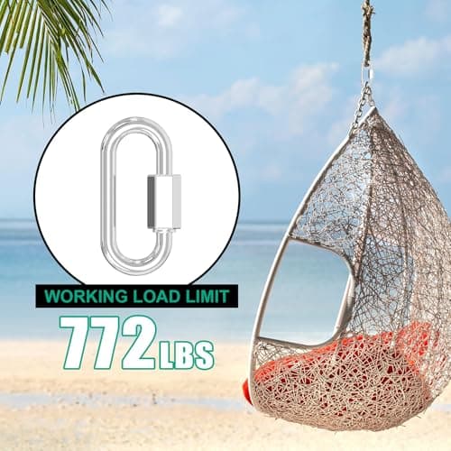 PROWIN M8-20 Pack 3'' Quick Links Chain Connectors, 5/16″ Galvanized Chain Locking Hooks, 1200LBS Heavy Duty Thread Quick Link Clips, Twist Oval Keychain D Shape for Swing, Camping - Thumbnail 4