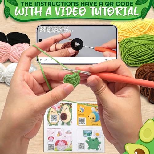NADOBA Avocado Crochet Kit for Beginners – DIY Kit with Colorful Wool Yarn, Easy-to-Follow Video Instruction via QR-Code – Cute Plush Project, Fun Craft, Learn to Crochet Kits for Adults Beginner - Thumbnail 6
