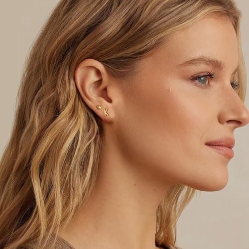 Turandoss Initial Heart Stud Earrings for Teen Girls, 3 Pairs Trendy 14K-Gold-Plated Letter G Heart Hypoallergenic Earrings Set Jewelry Gifts for Girls Age 8 9 10 11 12 Years Old - Thumbnail 3