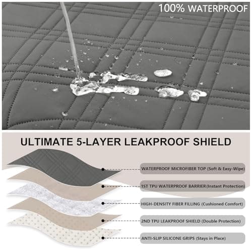 Eusalioy 100% Waterproof Couch Cover for Dogs, Washable Anti-Slip Sofa Cover with Elastic Straps & Side Pockets, Quilted Furniture Protector for Kids & Pets (3 Cushion 68", Dark Grey) - Thumbnail 2