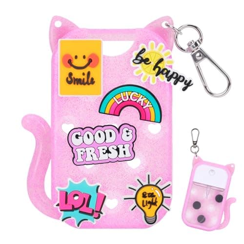 FunisFun Glitter Silicone Holder Case Compatible with Hand Sanitizer Spray 1 Fl. OZ., Adorable Cat-Shaped Keychain with 6 Charms (Pink) - Image 1