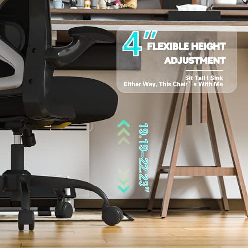 CASASIO Office Desk Chair with Ergonomic Lumbar Support, Extra-Thick Seat Cushion, Flip-up Arms, Breathable Mesh Back, Computer Task Chair for Home Office - Thumbnail 2