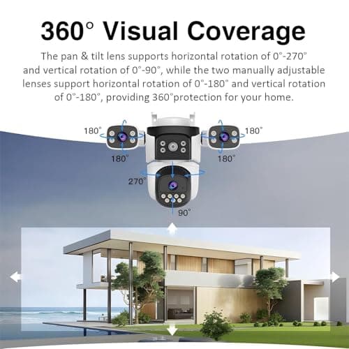 EVERSECU Triple Lens WiFi PTZ Security Camera, Three Cameras in One, Side Cameras with Adjustable All-Angle Arm, 2K 360° View No Blind Spot, Auto Tracking, Spotlight, 2 Way Audio - Thumbnail 4