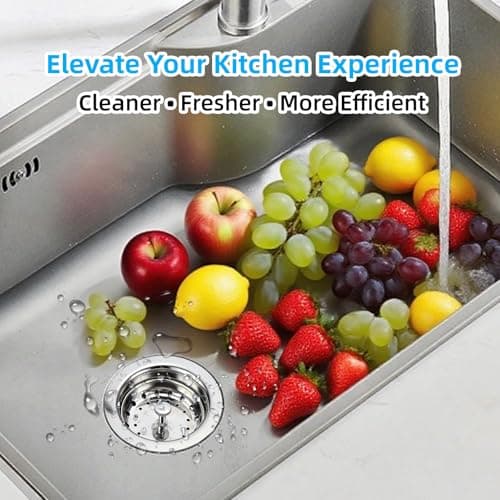 Kitchen Sink Drain Assembly, Stainless Steel Basket Strainer with Knob, 3-1/2 Inch Sink Drain Stopper Plug, Threaded Plastic Sink Strainer Tailpiece 1-1/2 in - Thumbnail 6