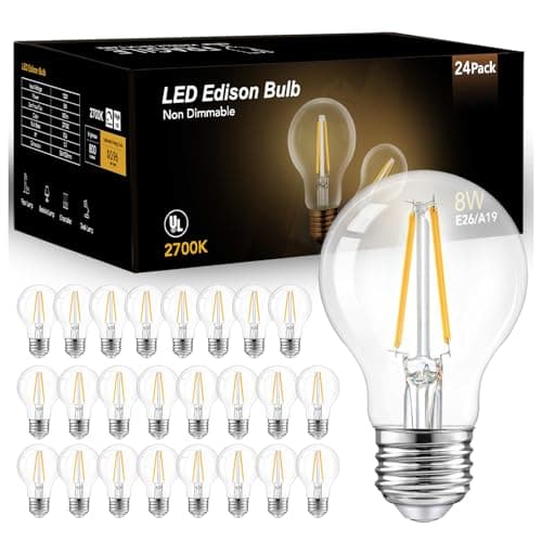 dalattin A19 Vintage LED Edison Bulbs, 60W Equivalent Light Bulbs, 2700K Soft White, Clear Glass Filament Bulb, Efficient 8W, E26 Base, 800 LM, CRI80+, Non-Dimmable for Home, Farmhouse, 24 Pack - Image 1
