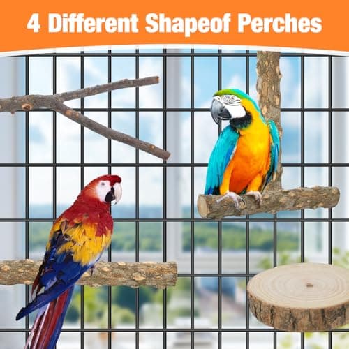 Bird Perch Stand, Pole Standing Natural Wood Bird Perch Set 7PCS Paw Grinding Fork Parrot Cage Branch with Rope Cage Accessories Toys for Parakeets, Cockatiels, Conure, Budgies (Brown 1) - Thumbnail 6