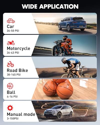 Tire Inflator Portable Air Compressor Povasee 150PSI Portable Air Pump for Tires Cordless Car Tire Inflator with LCD Display,Flashlight, 2X Tire Pump Faster suit for Cars Bikes Motorcycle Ball - Thumbnail 2